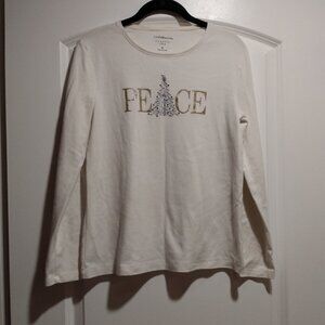 White PEACE Glittery Decal Christmas Top